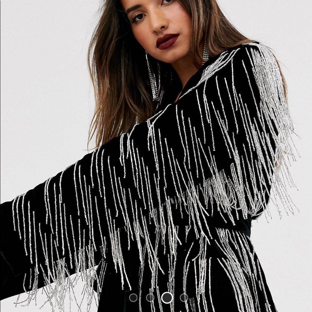 ASOS edition velvet beaded fringe blazer - Picture 5 of 8